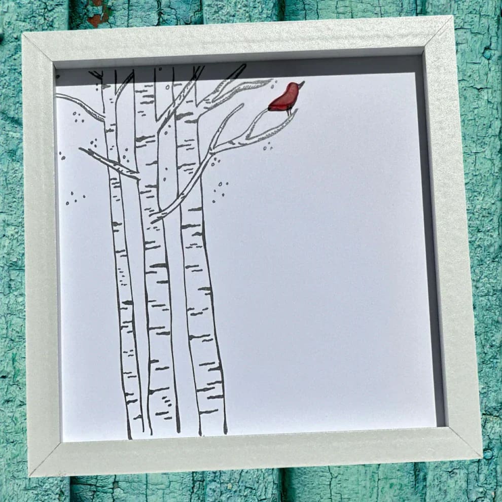 Sea Glass Art - Motivational/ Inspirational - Birch Cardinal - Housewares