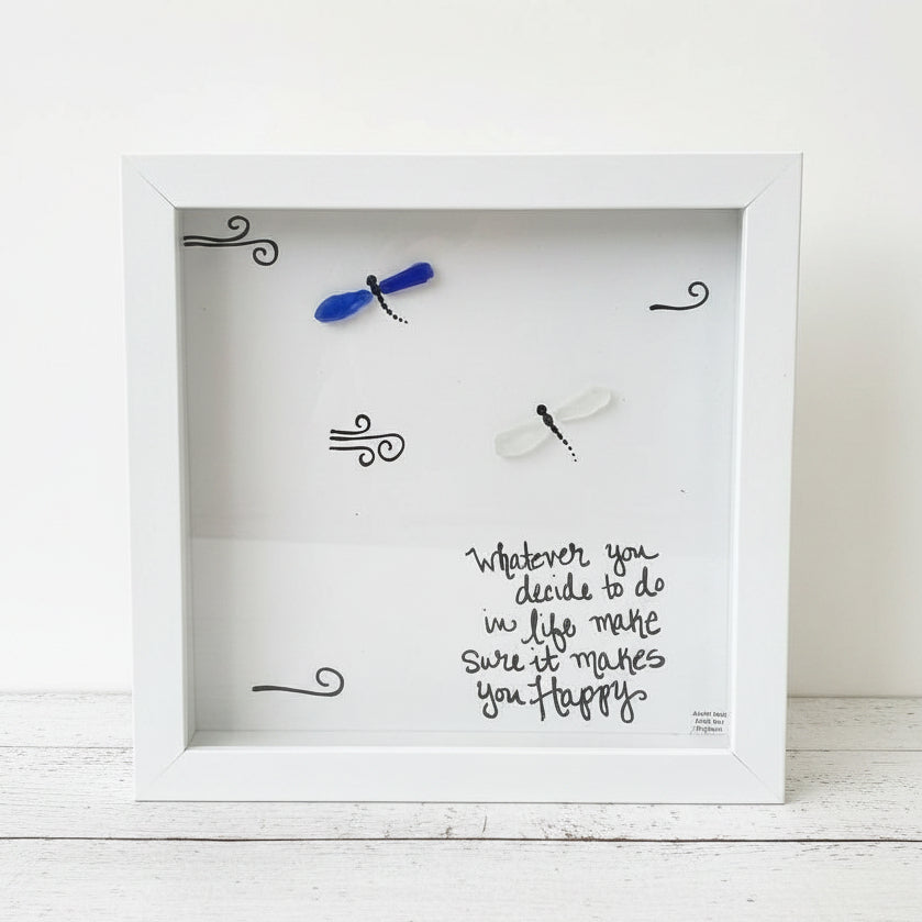 Sea Glass Art - Motivational/ Inspirational - Dragonfly Happy - Housewares