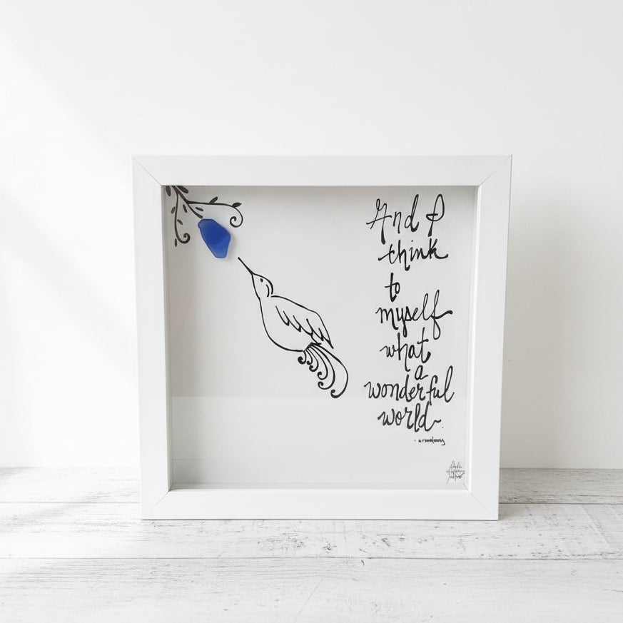 Sea Glass Art - Motivational/ Inspirational - Wonderful World Hummingbird - Housewares