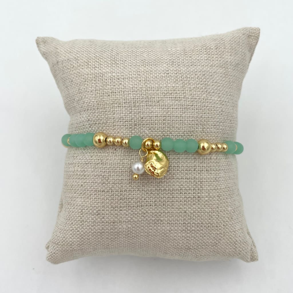 Sea Glass Stretch Bracelet - Charms / Gold / Aqua - Jewelry & Accessories