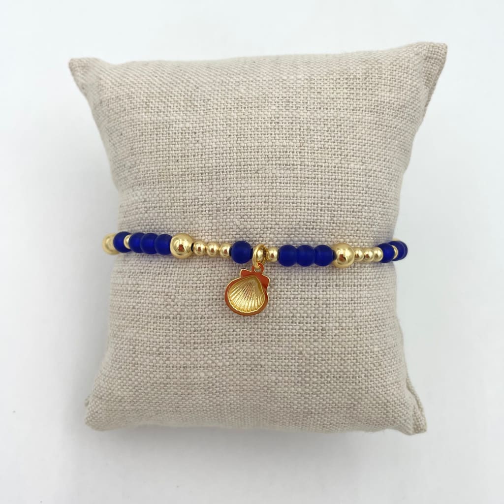 Sea Glass Stretch Bracelet - Charms / Gold / Cobalt - Jewelry & Accessories