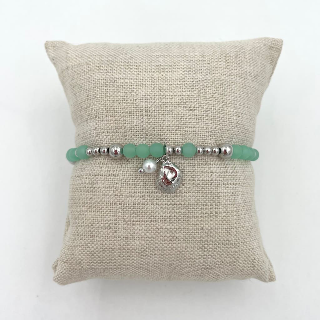 Sea Glass Stretch Bracelet - Charms / Silver / Aqua - Jewelry & Accessories