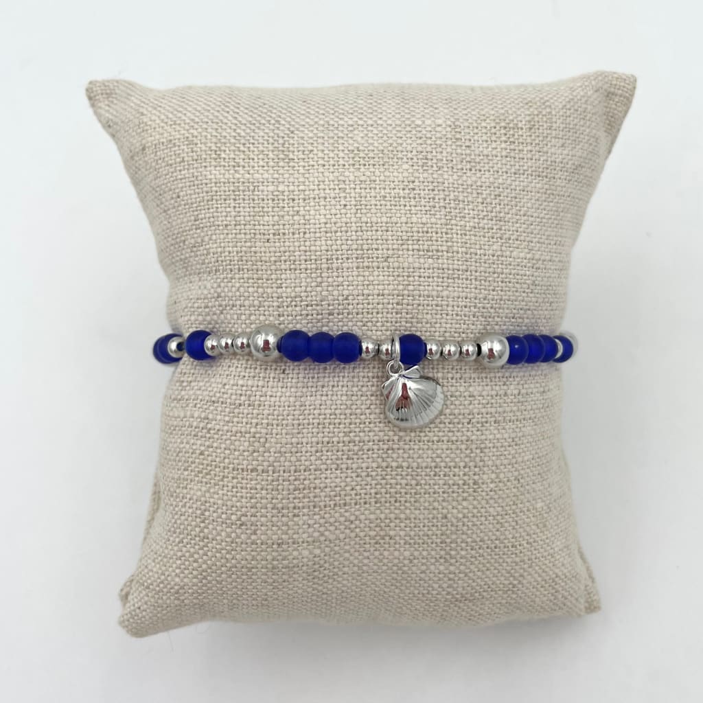 Sea Glass Stretch Bracelet - Charms / Silver / Cobalt - Jewelry & Accessories