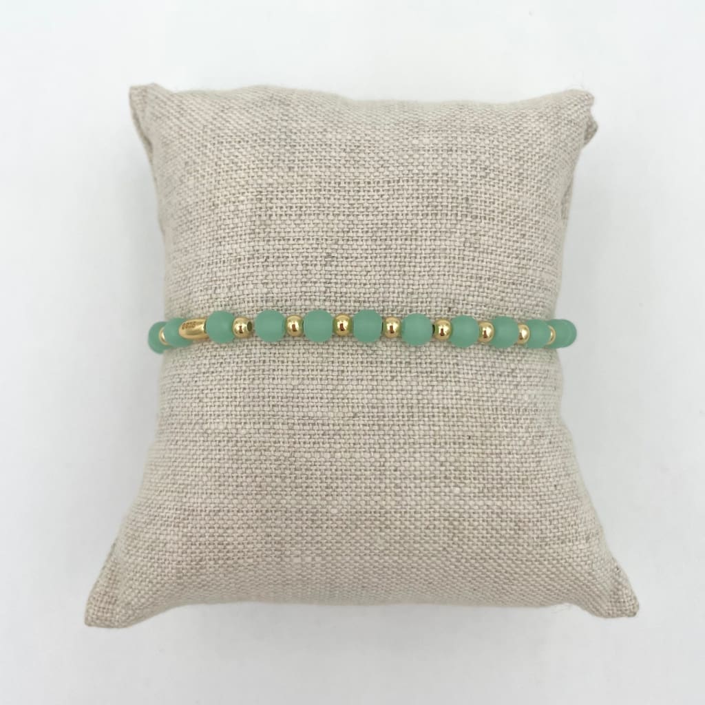Sea Glass Stretch Bracelet - No Charms / Gold / Aqua - Jewelry & Accessories
