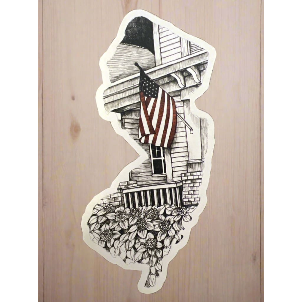 Small NJ Magnets - Porch with USA flag - Books & Cards