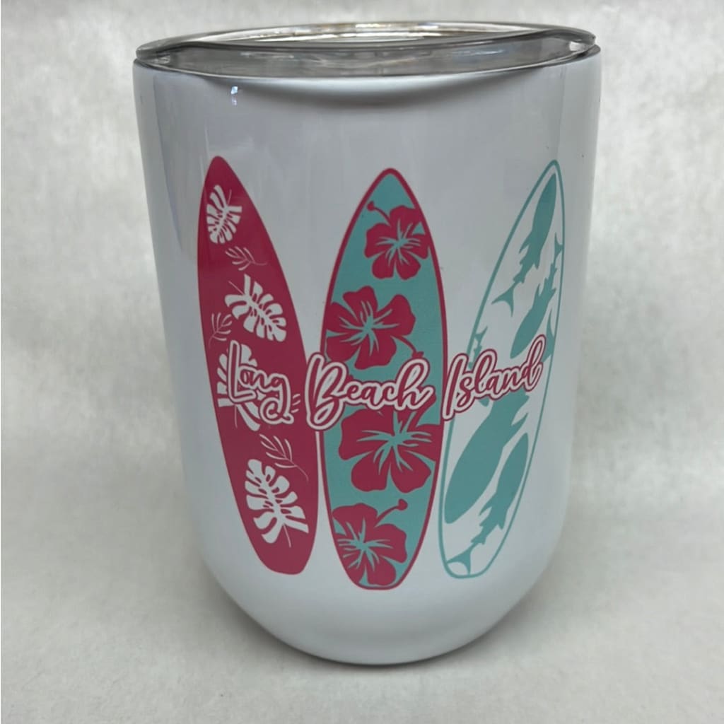 12 oz insulated wine glass with plastic lid and New Jersey design.