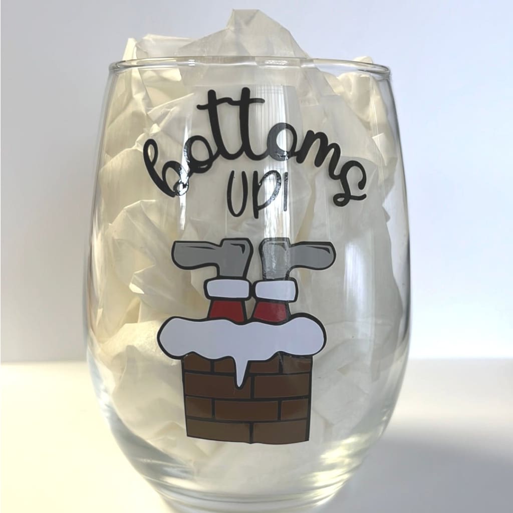 Stemless wine - Christmas - Bottoms Up!