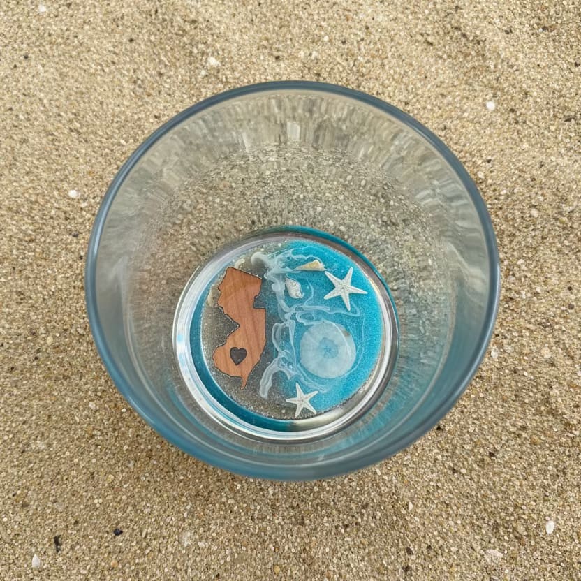 Stemless Wine Glasses - NJ State - NJ with BLUE LBI Sand & Shells - Home & Garden