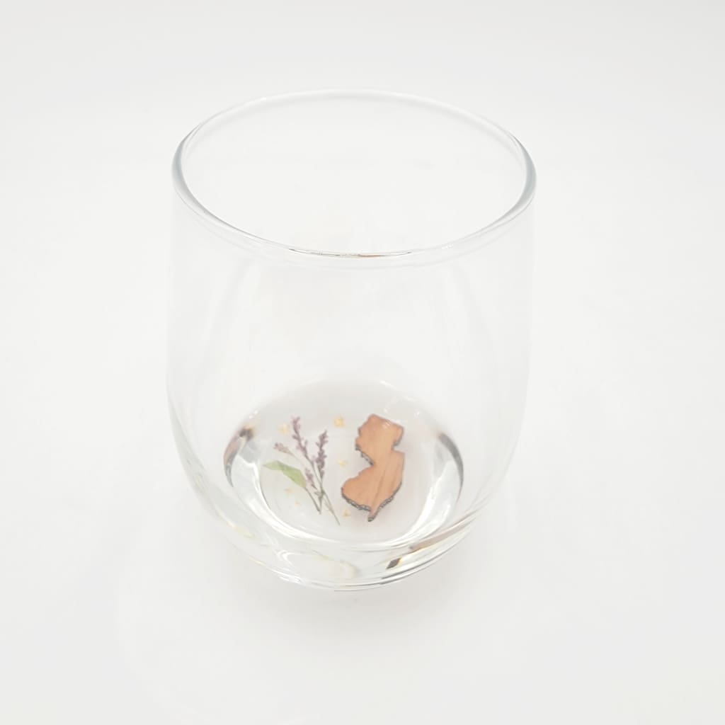 Stemless Wine Glasses - NJ State - NJ with Flowers - Home & Garden