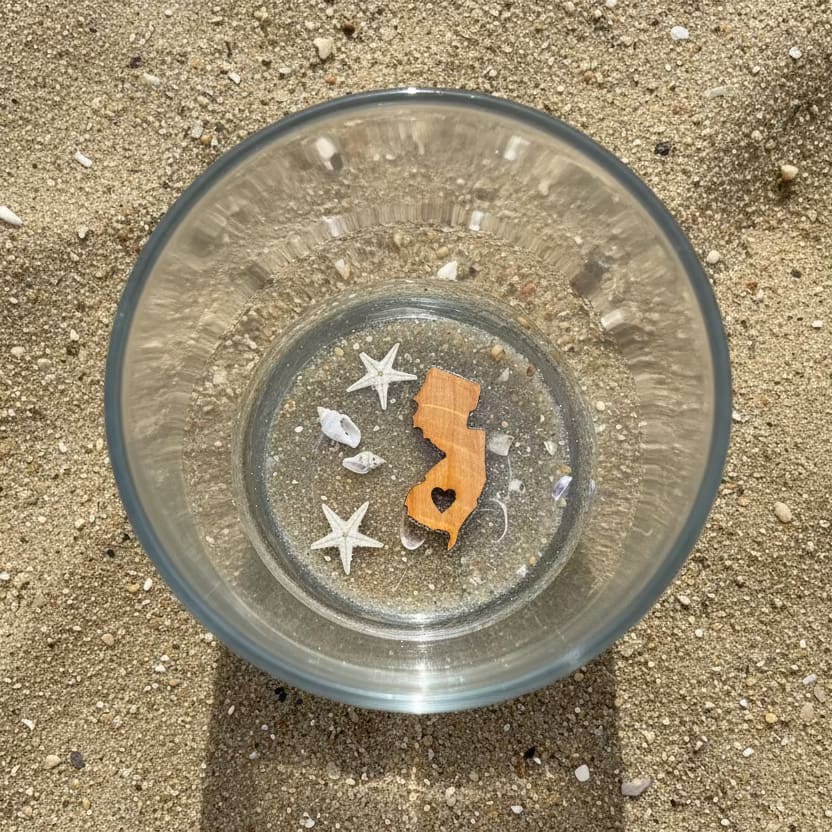 Stemless Wine Glasses - NJ State - NJ with PLAIN LBI Sand & Shells - Home & Garden