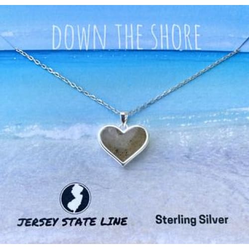 Sterling Silver Necklace with Jersey Shore Sand Charm - Heart Charm