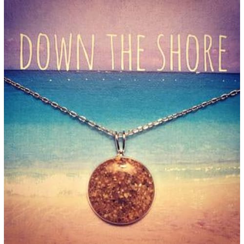 Sterling Silver Necklace with Jersey Shore Sand Charm - Round Charm