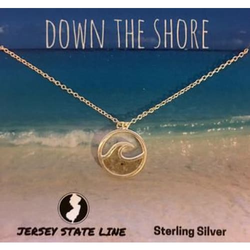 Sterling Silver Necklace with Jersey Shore Sand Charm - Wave Charm