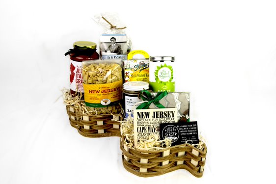 two gift baskets of New Jersey local goods