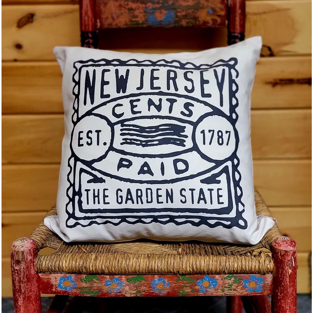 Vintage NJ Postage Stamp Pillow - 16’’ x 16’’ Square Pillow - Home & Lifestyle