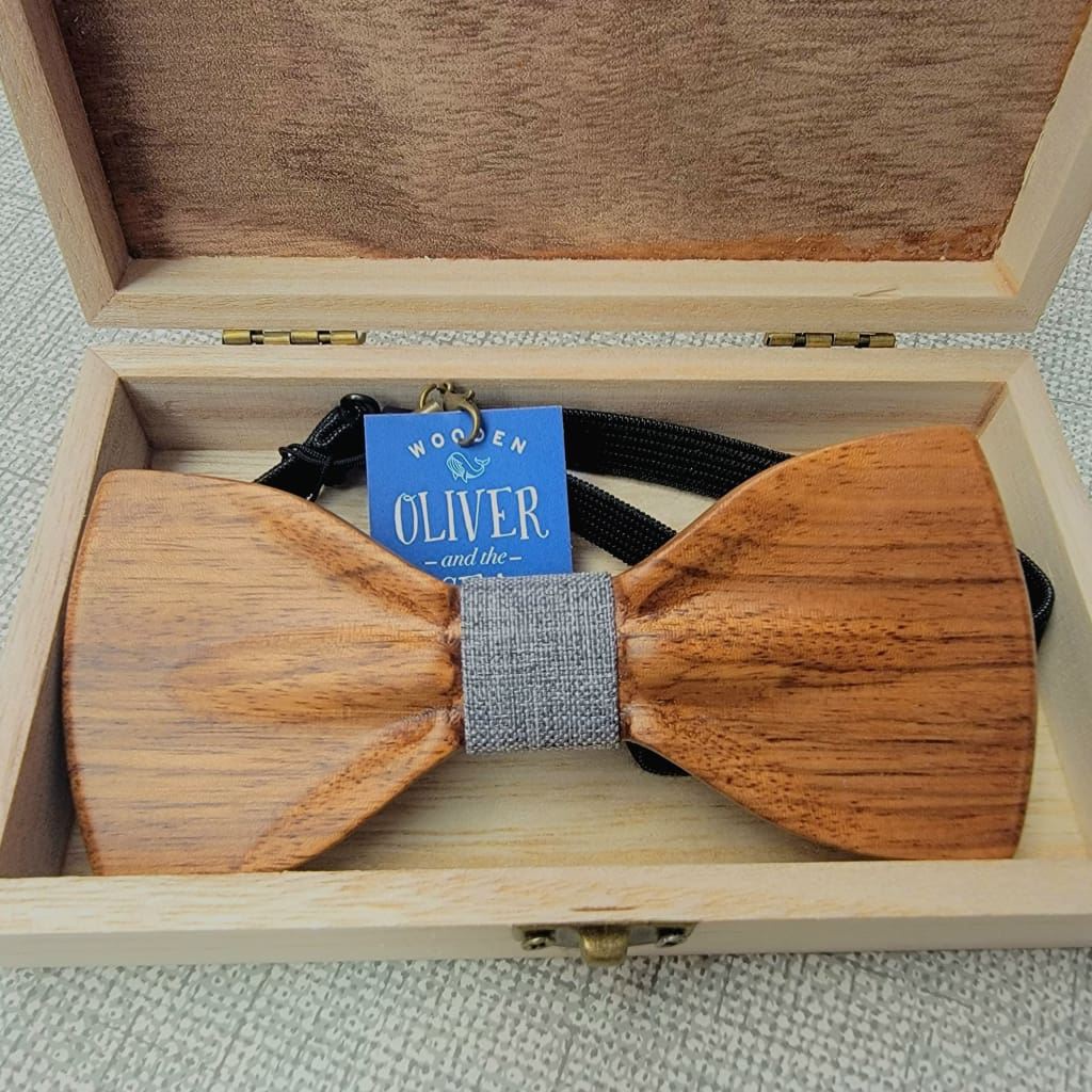Wooden Bow Tie - Gathered Wood / Light Gray - Apparel & Accessories