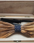 Wooden Bow Tie - Gathered Wood / Navy Dots - Apparel & Accessories