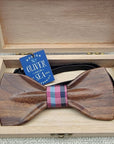 Wooden Bow Tie - Gathered Wood / Pink Plaid - Apparel & Accessories