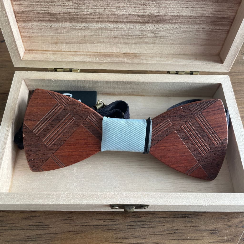 Wooden Bow Tie - Plaid Wood / Baby Blue - Apparel &amp; Accessories
