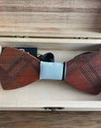 Wooden Bow Tie - Plaid Wood / Baby Blue - Apparel & Accessories