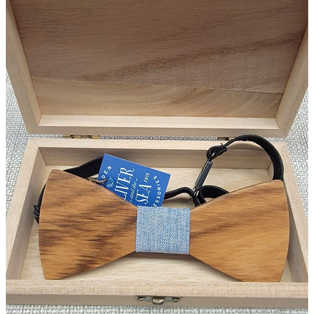 Wooden Bow Tie - Plain Wood / Baby Blue - Apparel &amp; Accessories