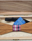 Wooden Bow Tie - Plain Wood / Pink Plaid - Apparel & Accessories