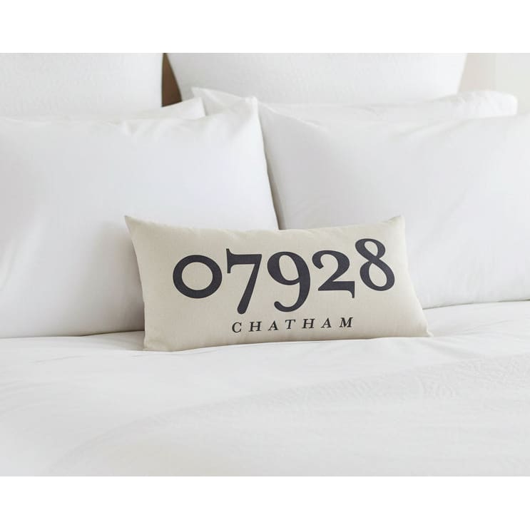 Zip Code Pillow Natural/Off-White Organic Cotton &amp; Linen - Chatham 07928 - Home &amp; Lifestyle