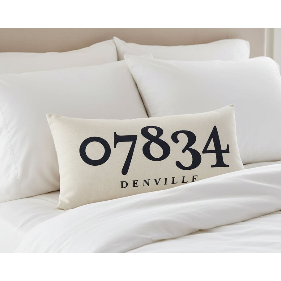 Zip Code Pillow Natural/Off-White Organic Cotton &amp; Linen - Denville 07834 - Home &amp; Lifestyle