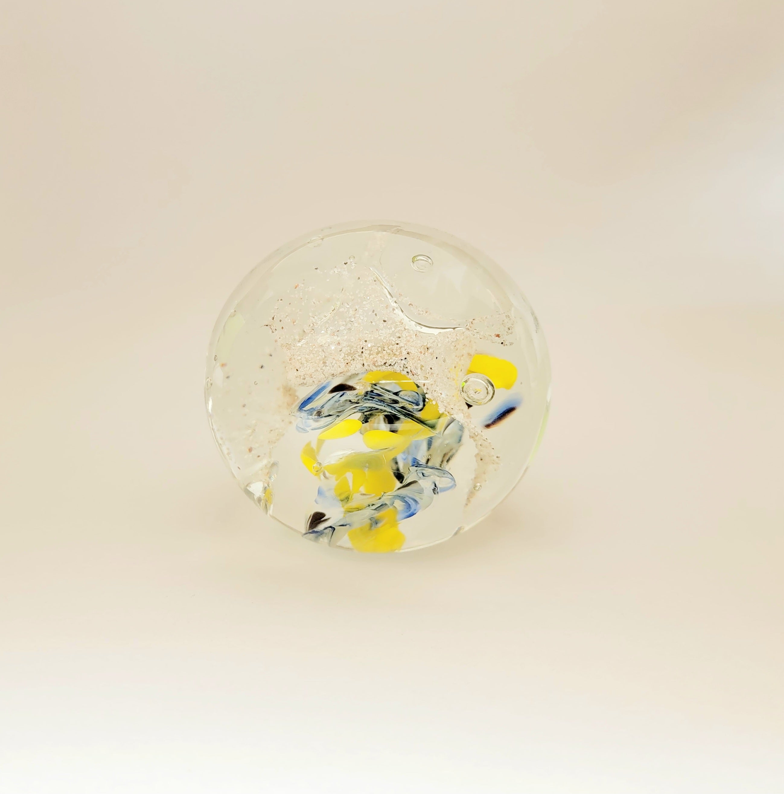 Jersey Shore Sand and Glass Paperweight, Yellow/Blue/Brown