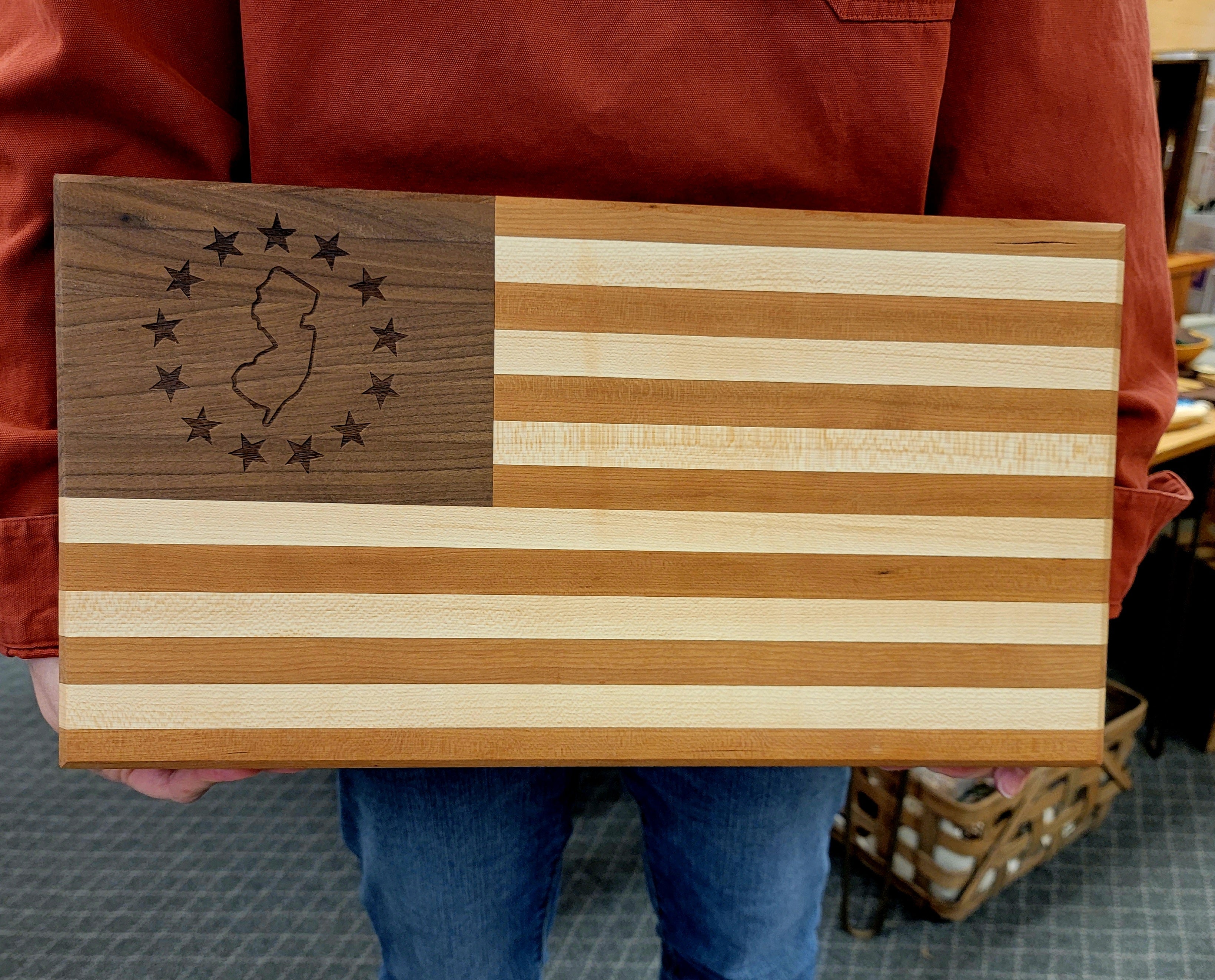 Wood Flag Cutting Board, cherry wood, maple, walnut, 18 x 9.5