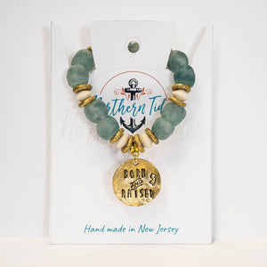 African Recycled Glass Coastal Bracelet - Blue Jersey Girl Born and Raised - Distinctive Gift