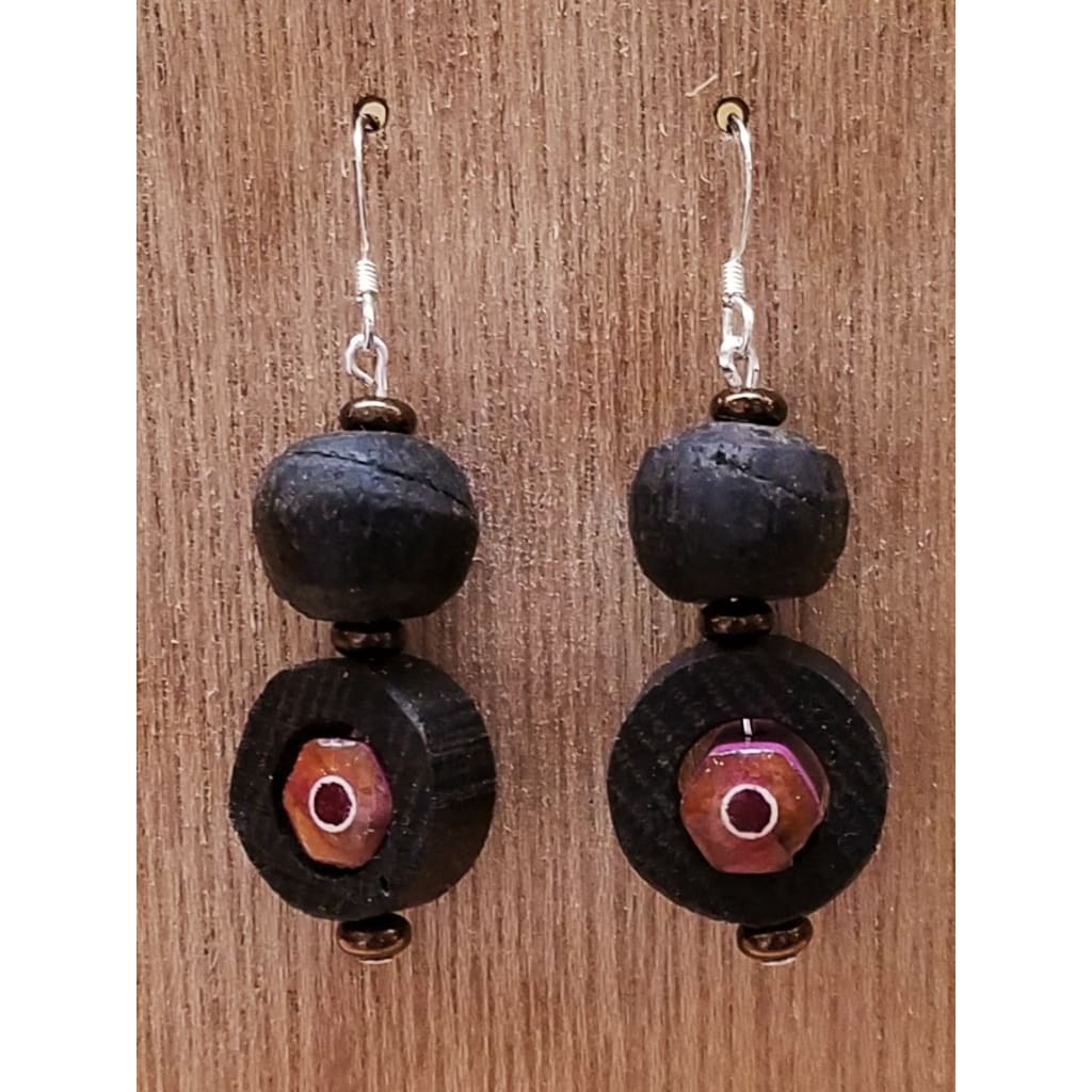 Bog Oak Earrings Circle &amp; Sphere - Jewelry &amp; Accessories