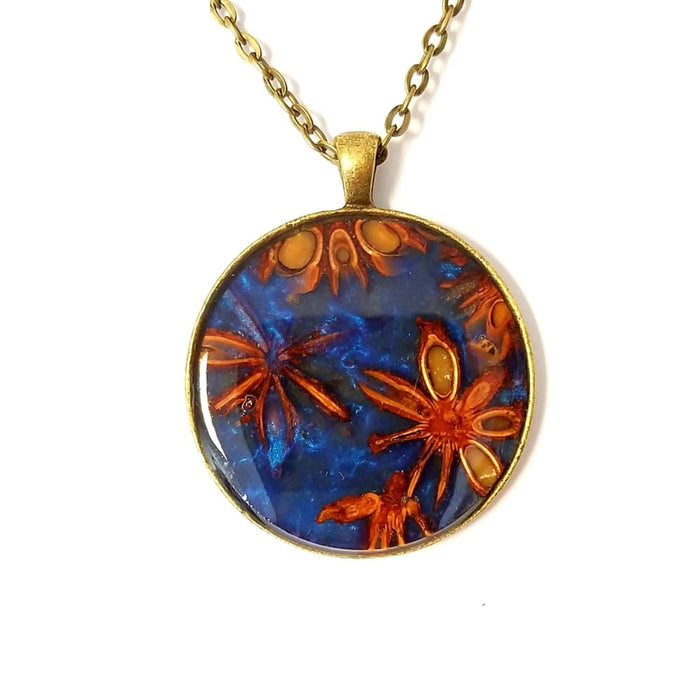 Brass Pendant Necklace, Star Anise in Resin