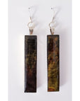Burl & Resin Earrings Bezel Set w/ Silver Earwires - Maple Burl - Dark Green Dye - Jewelry & Accessories