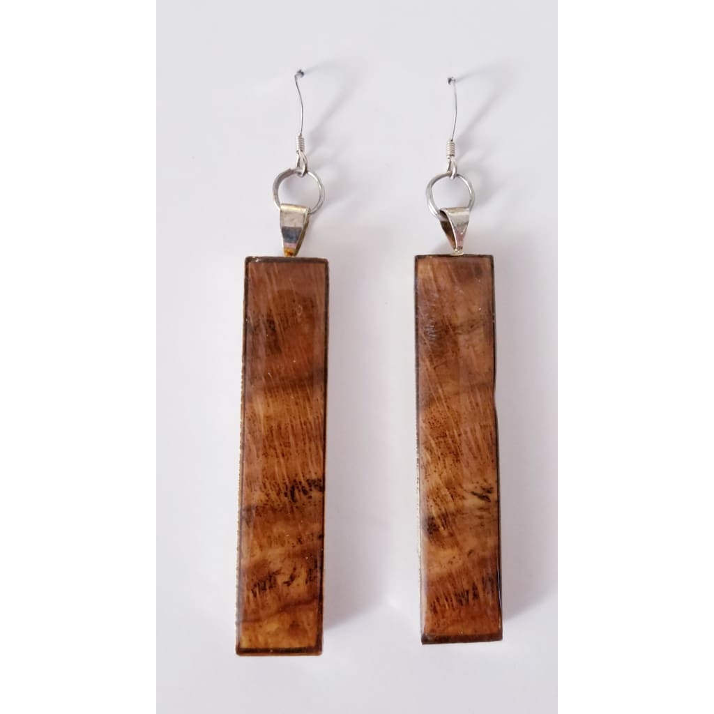 Burl &amp; Resin Earrings Bezel Set w/ Silver Earwires - Sycamore - Jewelry &amp; Accessories