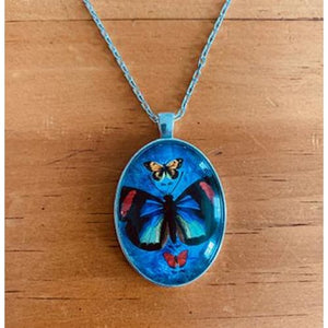 Butterfly Cabochon Pendant Necklace - Blue / 18 - Jewelry & Accessories