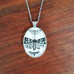 Butterfly Cabochon Pendant Necklace - B&W / 18 - Jewelry & Accessories