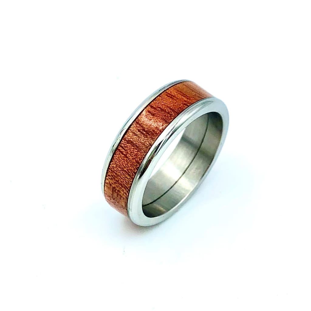 Custom Handmade Exotic Hardwood Insert Stainless Steel Ring - 8 / Bloodwood - Jewelry &amp; Accessories