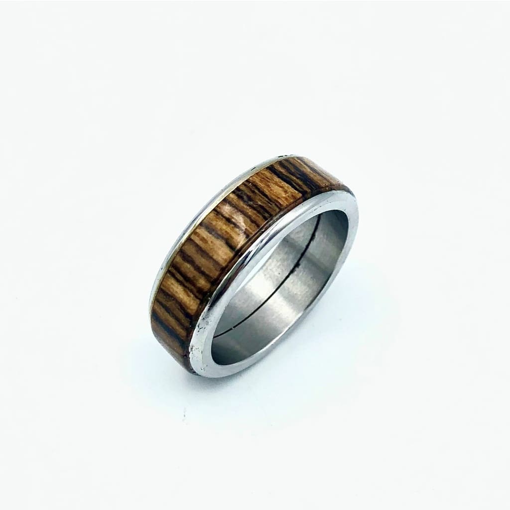 Custom Handmade Exotic Hardwood Insert Stainless Steel Ring - 8 / Bocote - Jewelry &amp; Accessories