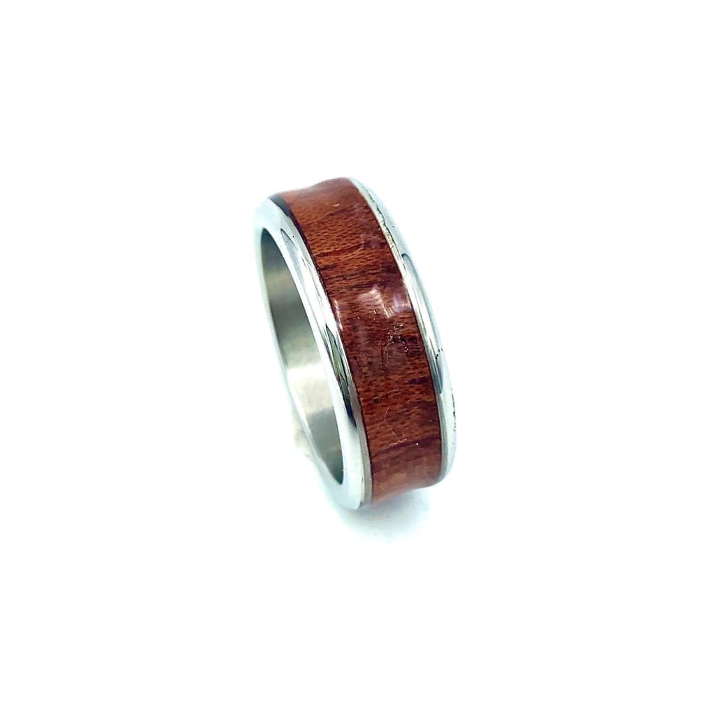 Custom Handmade Exotic Hardwood Insert Stainless Steel Ring - 8 / Bubinga - Jewelry &amp; Accessories