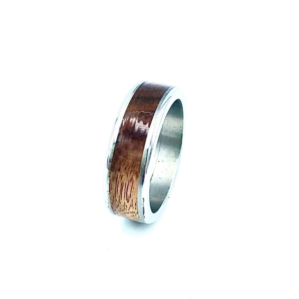 Custom Handmade Exotic Hardwood Insert Stainless Steel Ring - 8 / Caribbean Rosewood - Jewelry &amp; Accessories