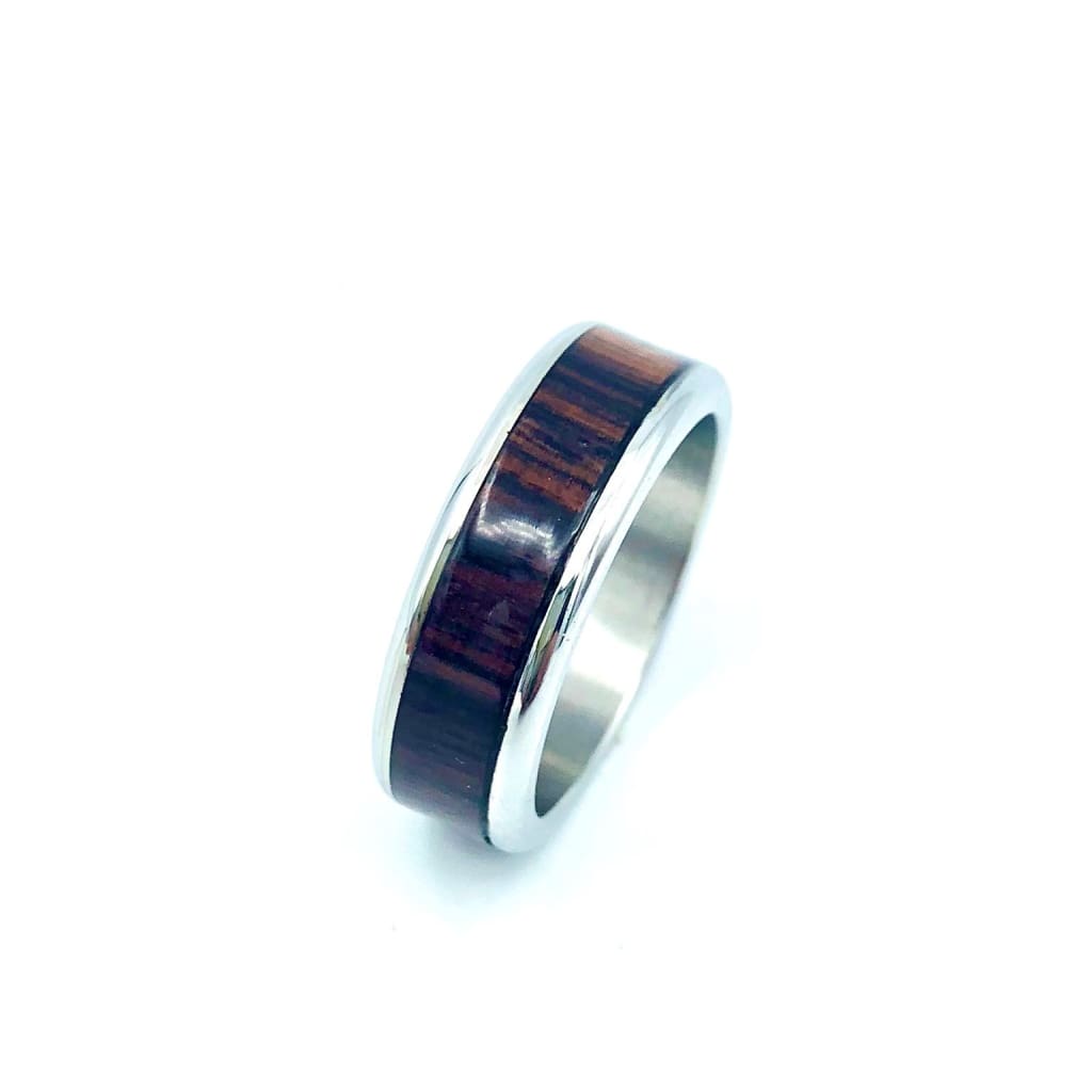 Custom Handmade Exotic Hardwood Insert Stainless Steel Ring - 8 / East Indian Rosewood - Jewelry &amp; Accessories