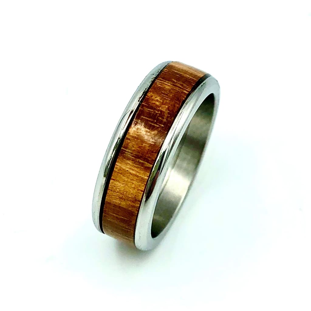 Custom Handmade Exotic Hardwood Insert Stainless Steel Ring - 8 / Goncalo Alves - Jewelry &amp; Accessories