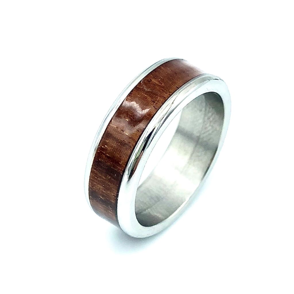Custom Handmade Exotic Hardwood Insert Stainless Steel Ring - 8 / Granadillo (Mexican Rosewood) - Jewelry &amp; Accessories