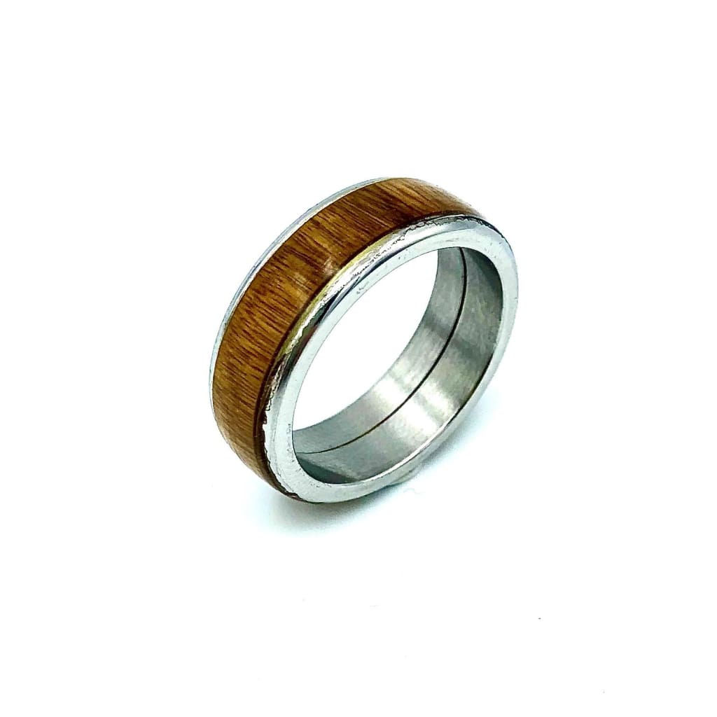 Custom Handmade Exotic Hardwood Insert Stainless Steel Ring - 8 / Lignum Vitae - Jewelry &amp; Accessories