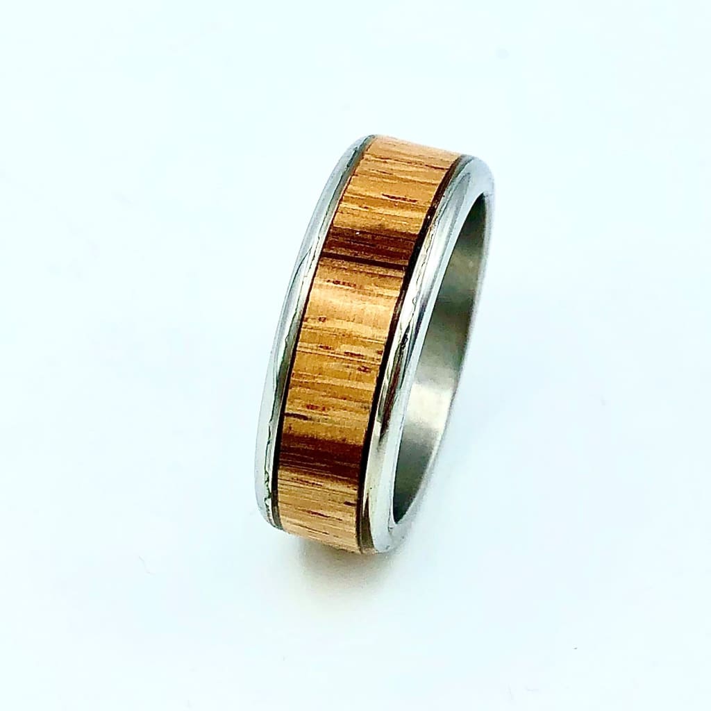 Custom Handmade Exotic Hardwood Insert Stainless Steel Ring - 8 / Marblewood - Jewelry &amp; Accessories