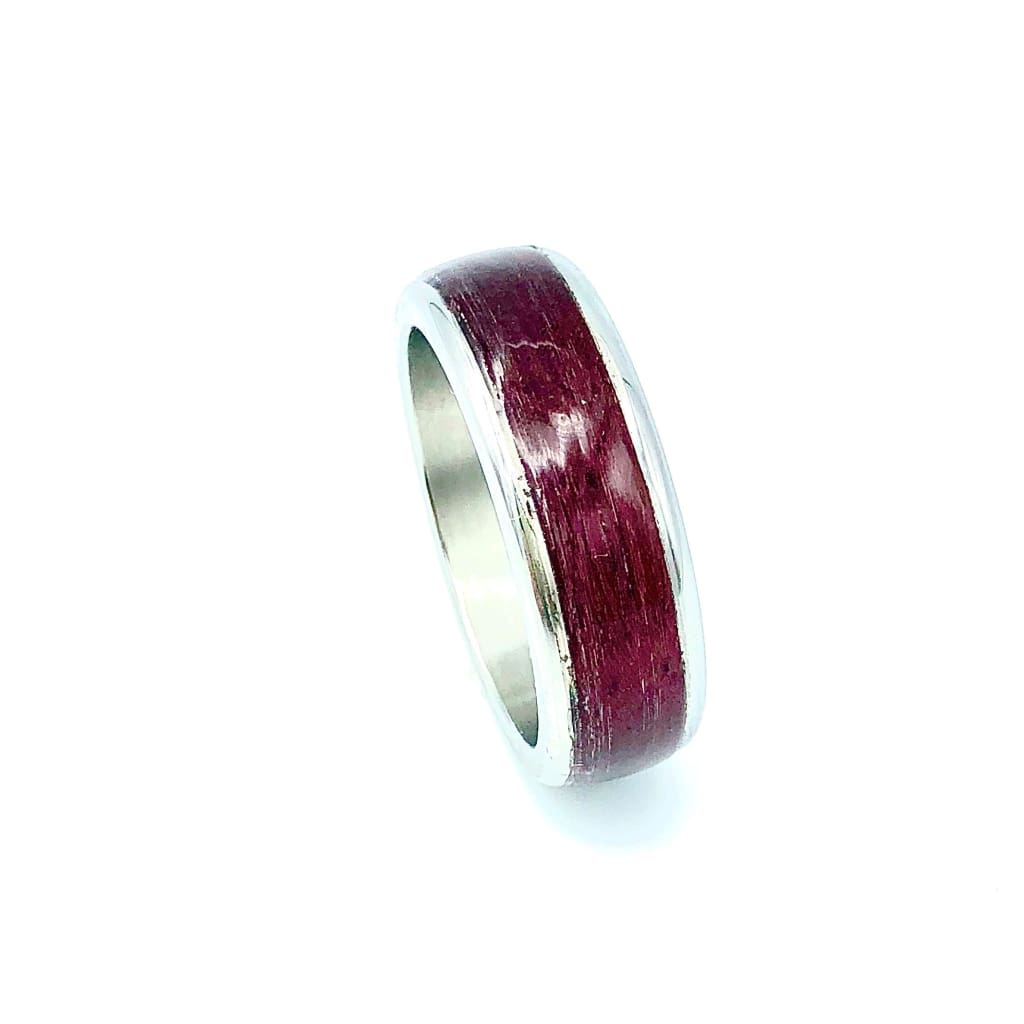 Custom Handmade Exotic Hardwood Insert Stainless Steel Ring - 8 / Purpleheart - Jewelry &amp; Accessories