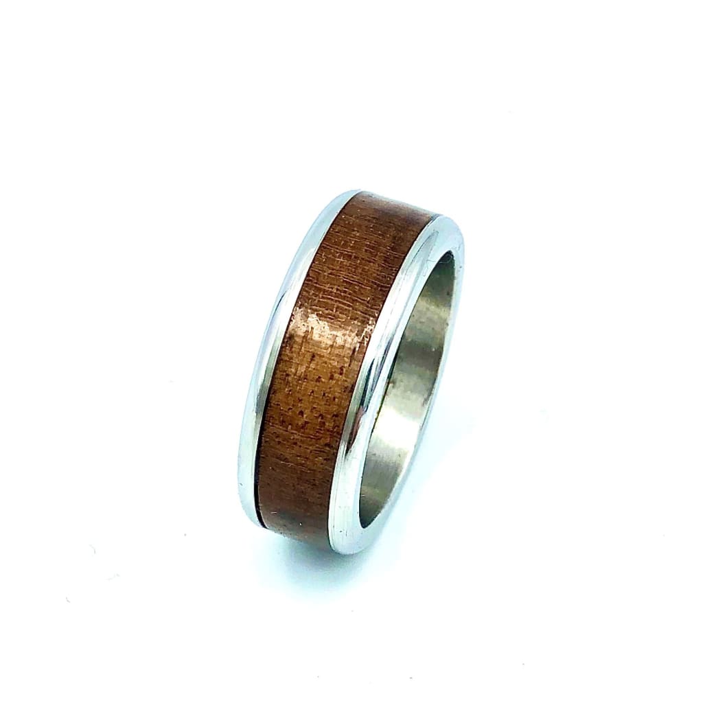 Custom Handmade Exotic Hardwood Insert Stainless Steel Ring - 8 / Walnut - Jewelry &amp; Accessories