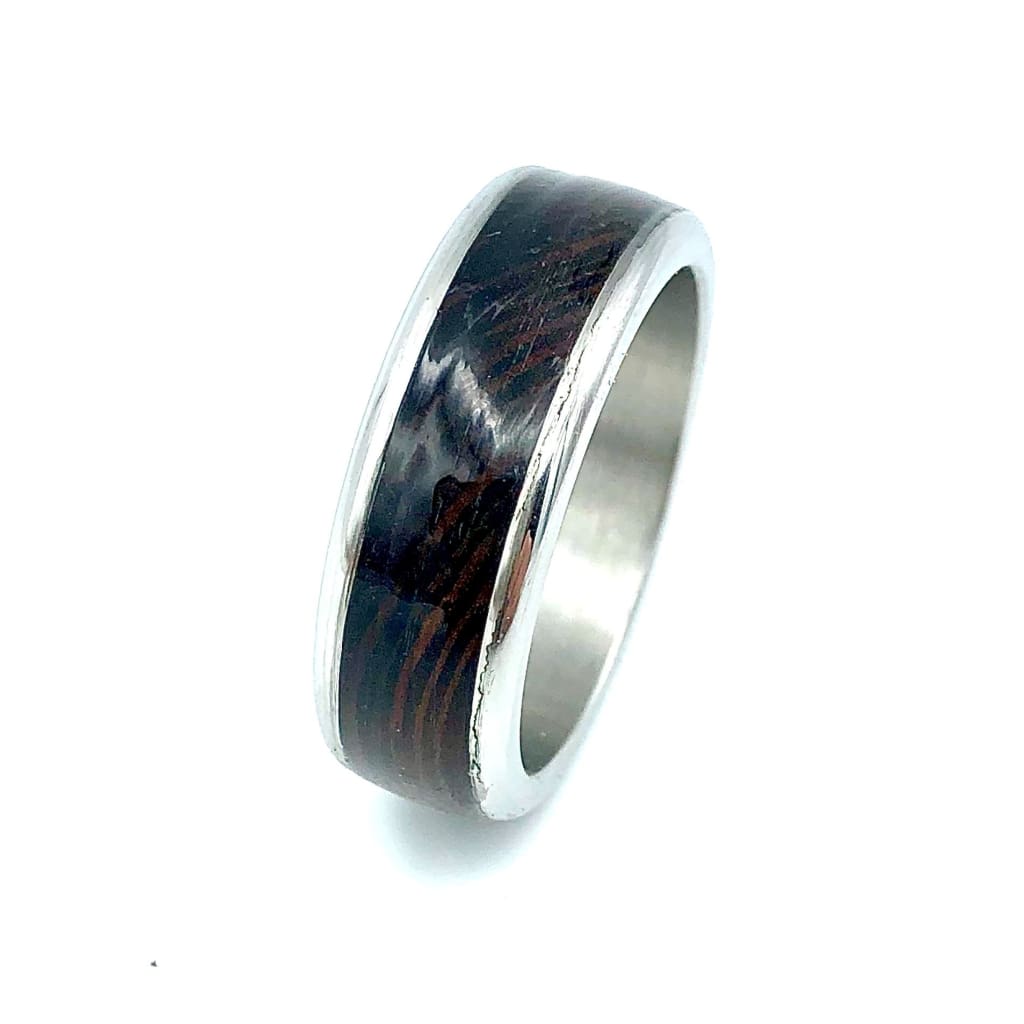 Custom Handmade Exotic Hardwood Insert Stainless Steel Ring - 8 / Wenge - Jewelry &amp; Accessories