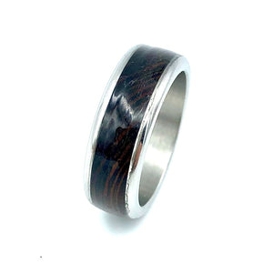 Custom Handmade Exotic Hardwood Insert Stainless Steel Ring - 8 / Wenge - Jewelry & Accessories